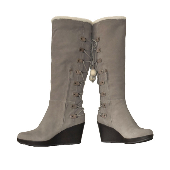 C0 NEW COLE HAAN AIR TALI Greige Suede Waterproof Tall Shearling Boots Size 9B - Picture 2 of 10